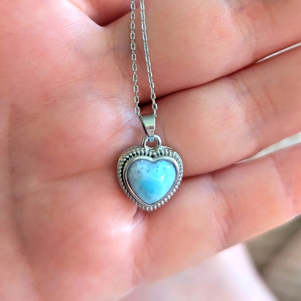 Sterling Silver Larimar Heart Necklace 925